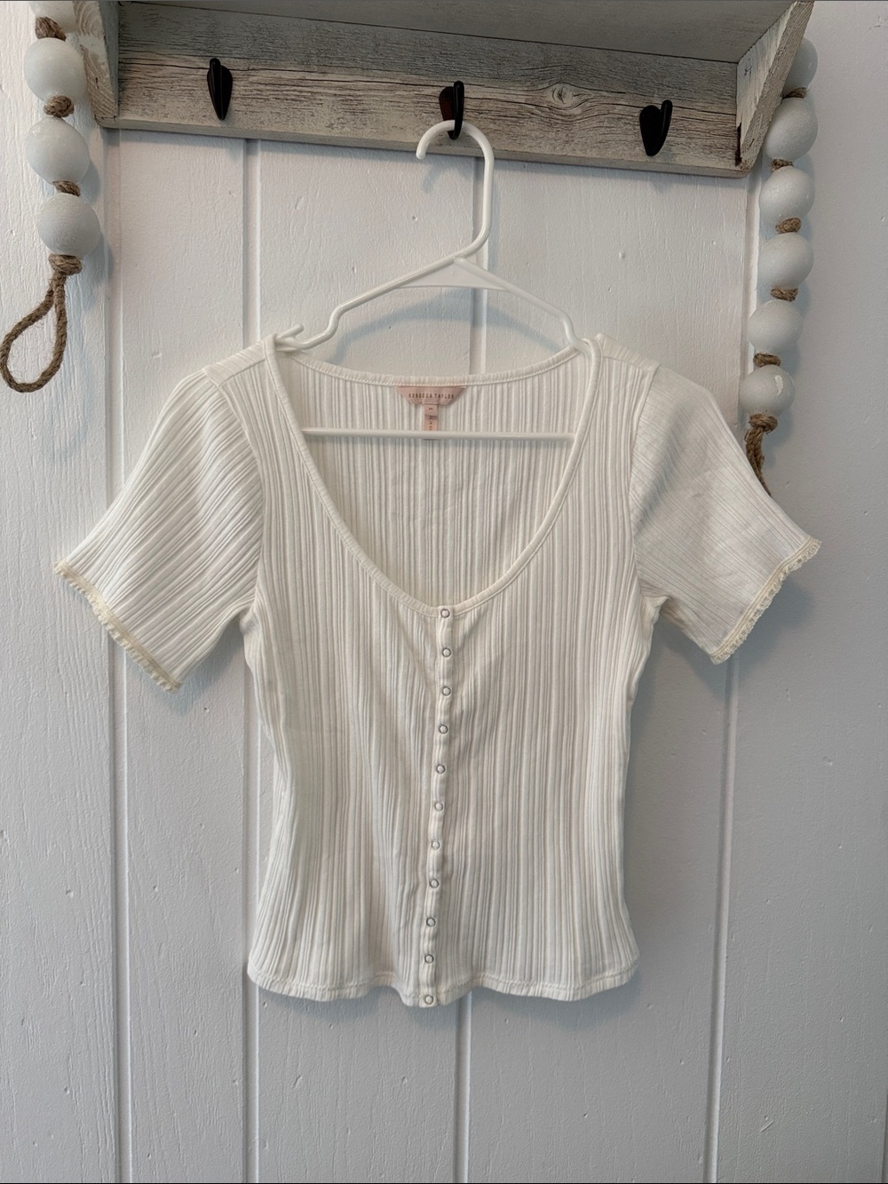 Rebecca Taylor Ribbed Button-Front Short Sleeve Top